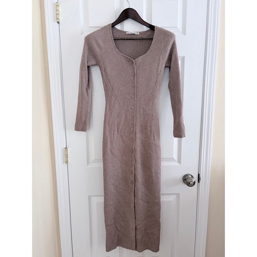 Abercrombie & Fitch Ribbed Button Front Sweater Dress Taupe Midi NWT